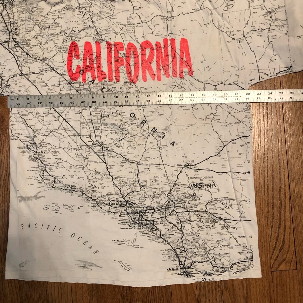 Vintage 90s California SoCal grunge y2k all over map graphic T-shirt Size XL - Picture 3 of 7